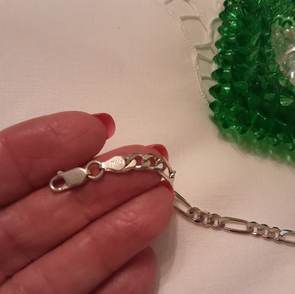 "LOT OF TWO" VTG. 925 ITALY STERLING SILVER BRACELETS, 5MM HERRINGBONE & FIGARO - Picture 11 of 16